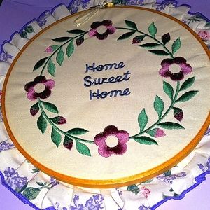 Embroidered NIB Home Sampler w/Hoop Frame